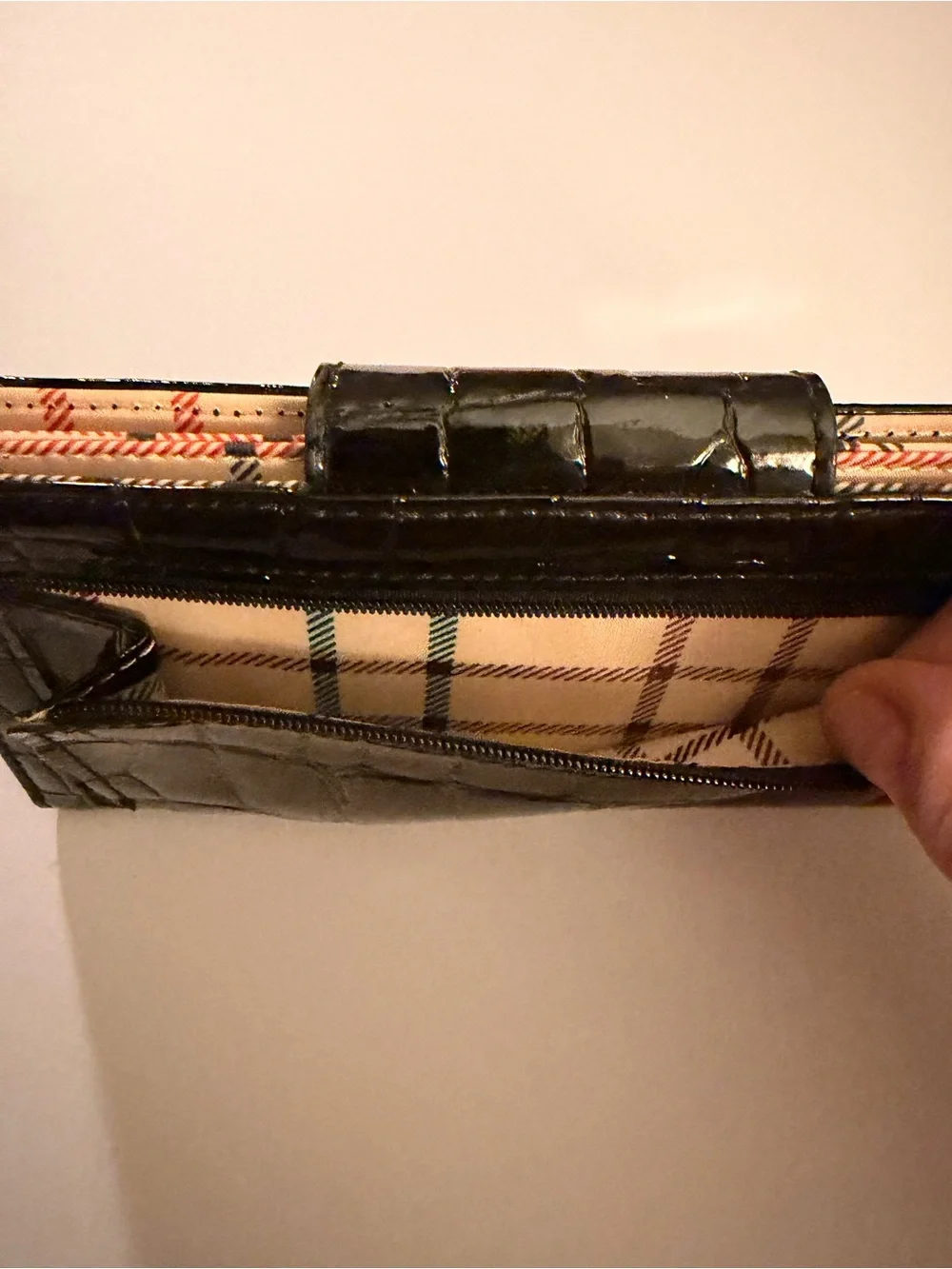 Liz Claiborne Black Croc-Embossed Wallet with Gold Plaque Accent